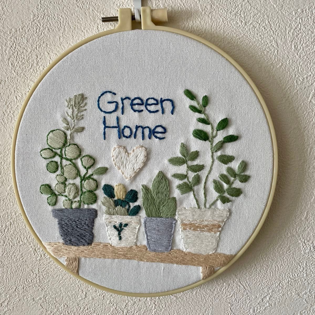刺繍 壁飾り 観葉植物 グリーンインテリア刺繍枠 ハンドメイド ナチュラル
