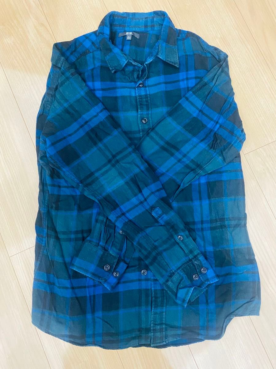 ユニクロ　チェックネルシャツ　XL ブルー　ブラック　長袖