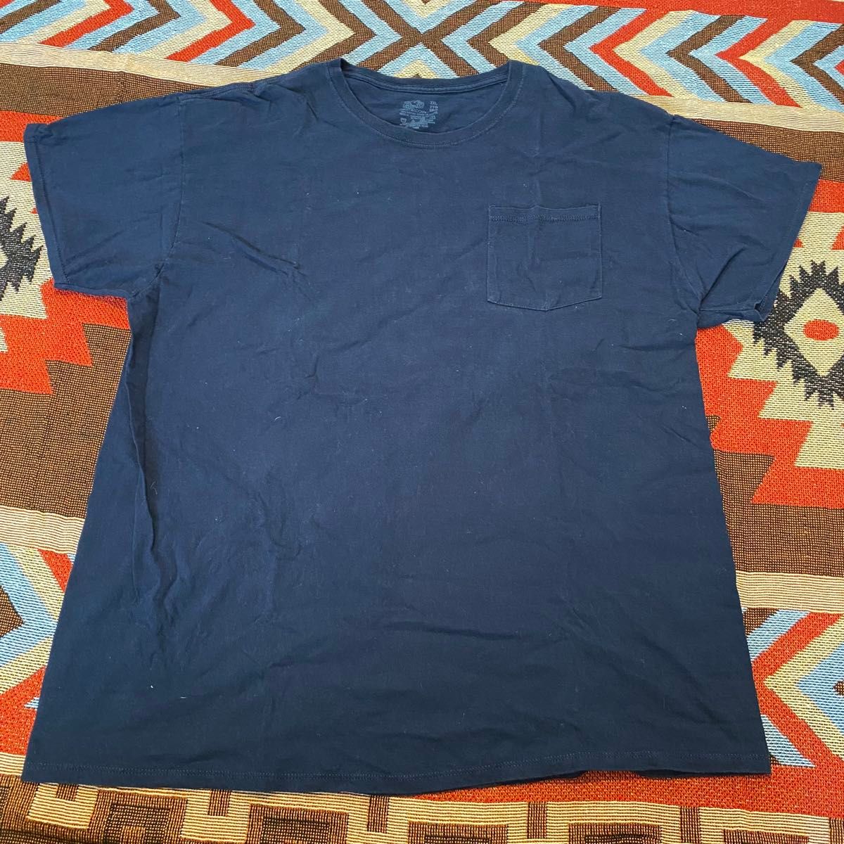 FRUIT OF THE LOOM フルーツオブザルーム 無地 Tシャツ XXL 紺 NAVY 胸ポケット 古着 USED 2XL