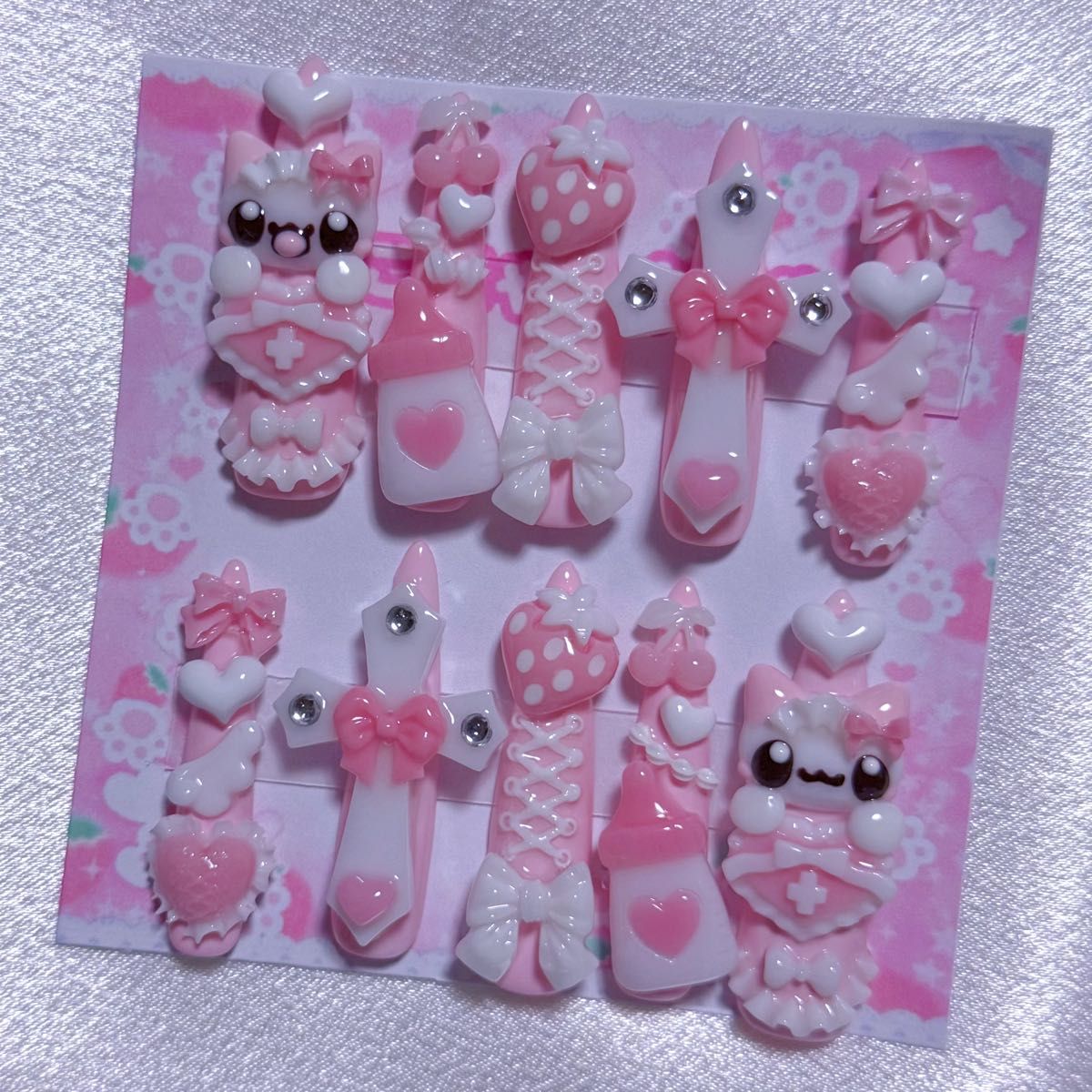 Mass-Produced Style Nail Tips, Heisei Girl, Pink, Jirai-kei, Yumekawa, Gaudy, Moe, Super Long