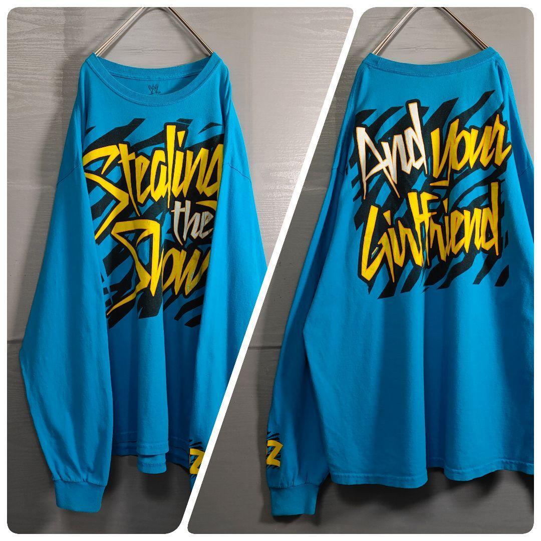 訳あり★ Double-sided Big Print Long Sleeve Cut and Sew XL Light Blue ◆