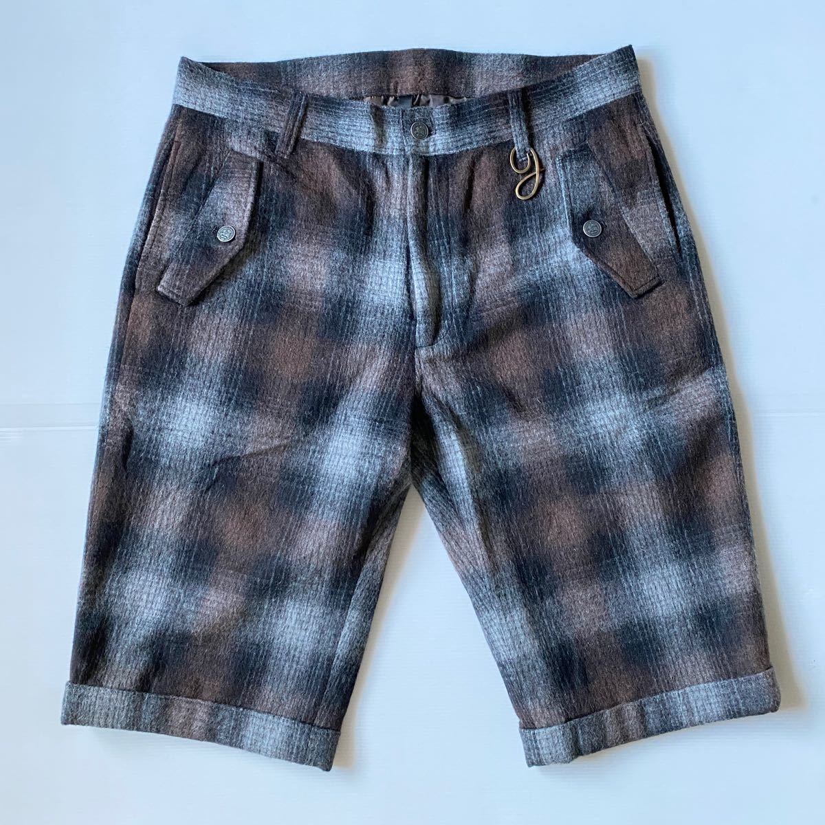 ショートパンツ　glamb グラム チェック ショートパンツ　ウール　アンゴラ