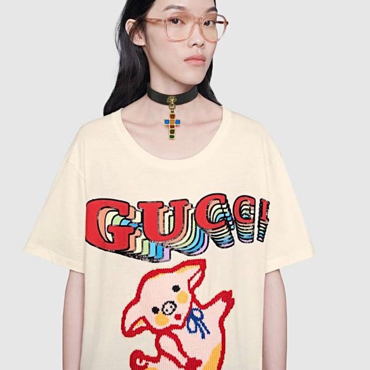 【 未使用、箱付き 】GUCCI ／ 子ブタ刺繍 半袖 Tシャツ